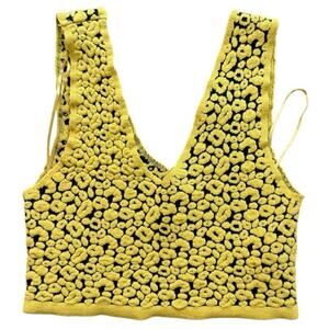 Topshop Yellow Black Patterned V-neckline Cropped Top Size 6